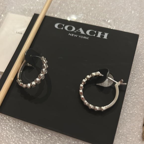 COACH Silver Mini Hoop Earrings NEW - Picture 5 of 5
